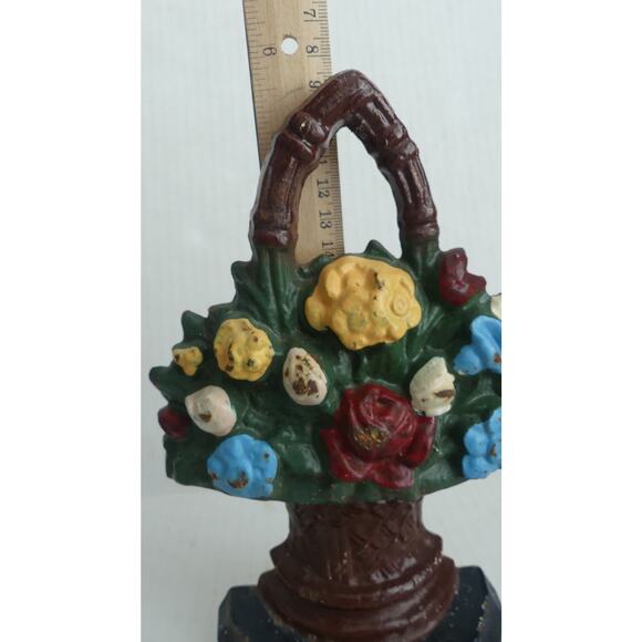 Vintage Cast Iron Flower Basket Doorstop Stamped Victorian Cottage Decor - Picture 8 of 9